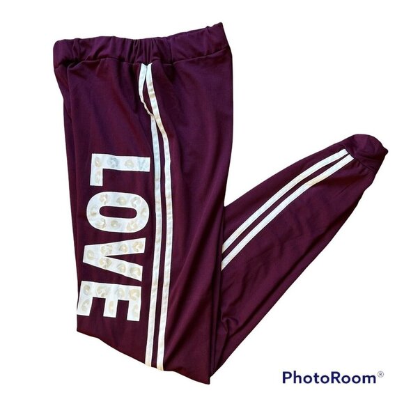 Love Cozy Striped Jogger Sweatpants Color Purple Graphic Size S NWOT (C3) - Picture 1 of 4